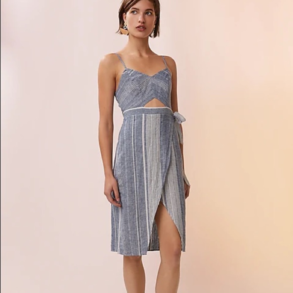 Express striped cutout linen blend midi dress